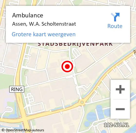 Locatie op kaart van de 112 melding: Ambulance Assen, W.A. Scholtenstraat op 10 juni 2016 00:50