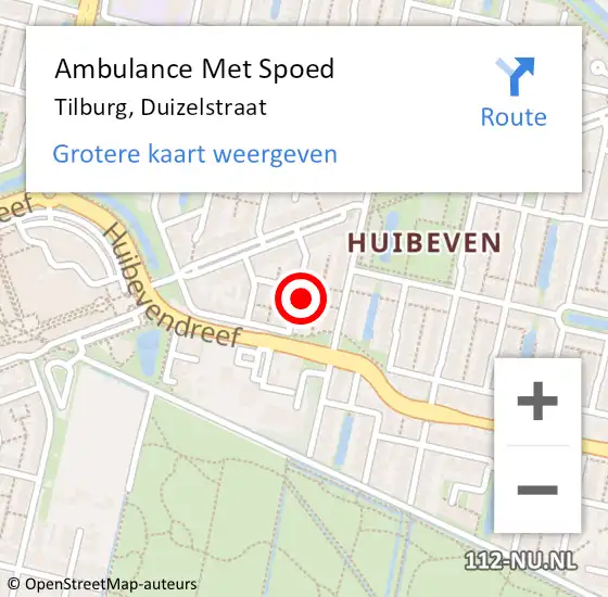 Locatie op kaart van de 112 melding: Ambulance Met Spoed Naar Tilburg, Duizelstraat op 10 juni 2016 02:11