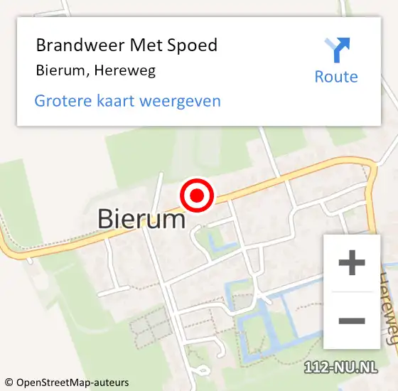 Locatie op kaart van de 112 melding: Brandweer Met Spoed Naar Bierum, Hereweg op 10 juni 2016 05:58