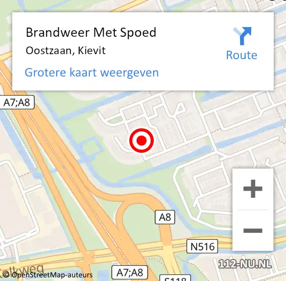 Locatie op kaart van de 112 melding: Brandweer Met Spoed Naar Oostzaan, Kievit op 10 juni 2016 08:02