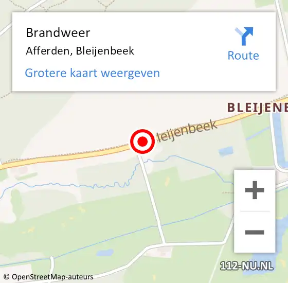 Locatie op kaart van de 112 melding: Brandweer Afferden, Bleijenbeek op 10 juni 2016 08:19