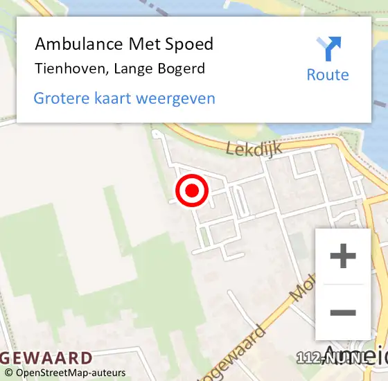 Locatie op kaart van de 112 melding: Ambulance Met Spoed Naar Tienhoven, Lange Bogerd op 10 juni 2016 08:30