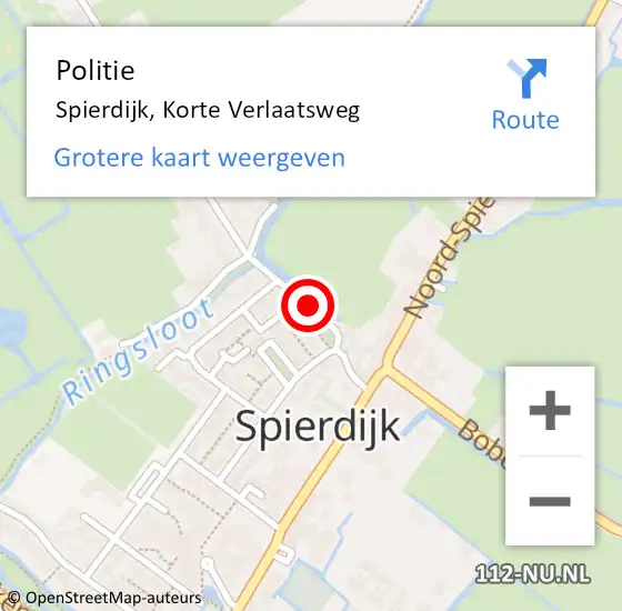 Locatie op kaart van de 112 melding: Politie Spierdijk, Korte Verlaatsweg op 10 juni 2016 09:34