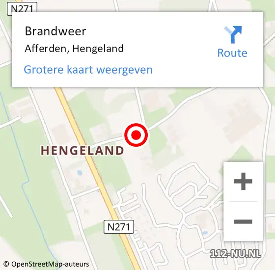 Locatie op kaart van de 112 melding: Brandweer Afferden, Hengeland op 10 juni 2016 10:07