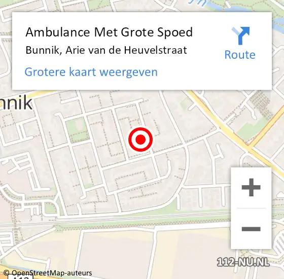 Locatie op kaart van de 112 melding: Ambulance Met Grote Spoed Naar Bunnik, Arie van de Heuvelstraat op 10 juni 2016 10:44