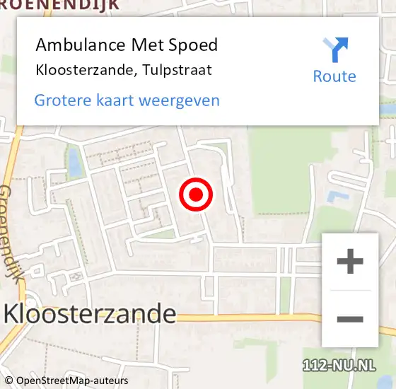 Locatie op kaart van de 112 melding: Ambulance Met Spoed Naar Kloosterzande, Tulpstraat op 10 juni 2016 10:56