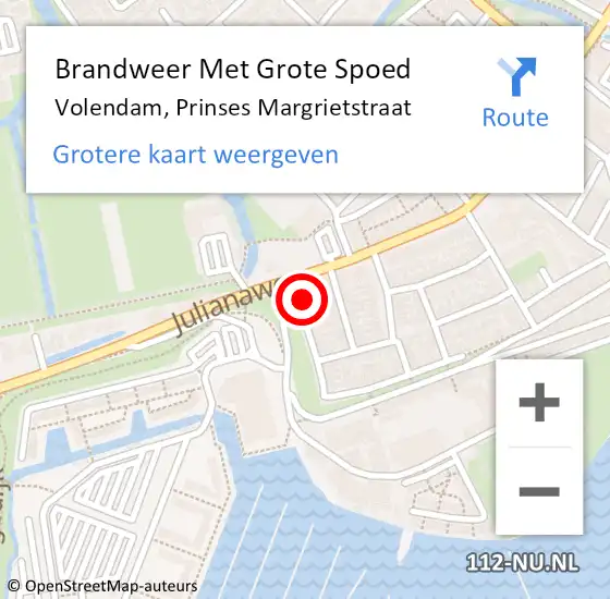 Locatie op kaart van de 112 melding: Brandweer Met Grote Spoed Naar Volendam, Prinses Margrietstraat op 10 juni 2016 11:33