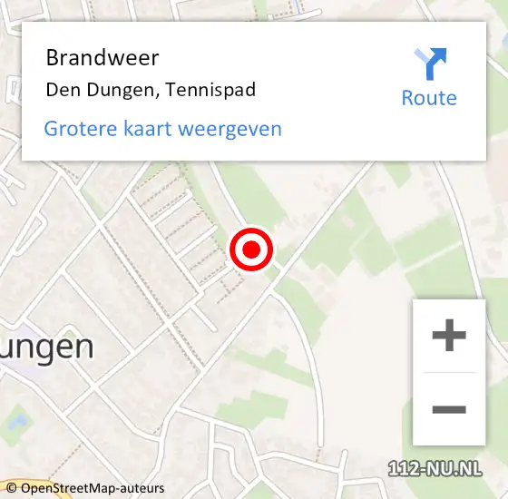 Locatie op kaart van de 112 melding: Brandweer Den Dungen, Tennispad op 10 juni 2016 12:33