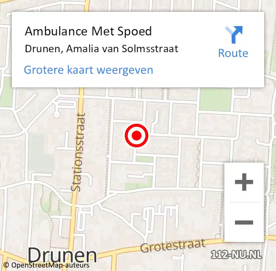 Locatie op kaart van de 112 melding: Ambulance Met Spoed Naar Drunen, Amalia van Solmsstraat op 10 juni 2016 12:55