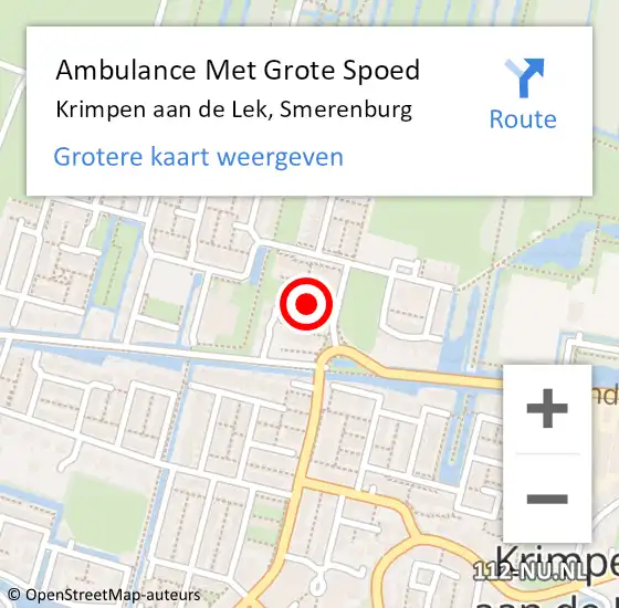 Locatie op kaart van de 112 melding: Ambulance Met Grote Spoed Naar Krimpen aan de Lek, Smerenburg op 10 juni 2016 12:59