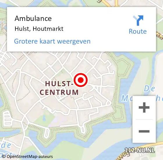 Locatie op kaart van de 112 melding: Ambulance Hulst, Houtmarkt op 10 juni 2016 13:16