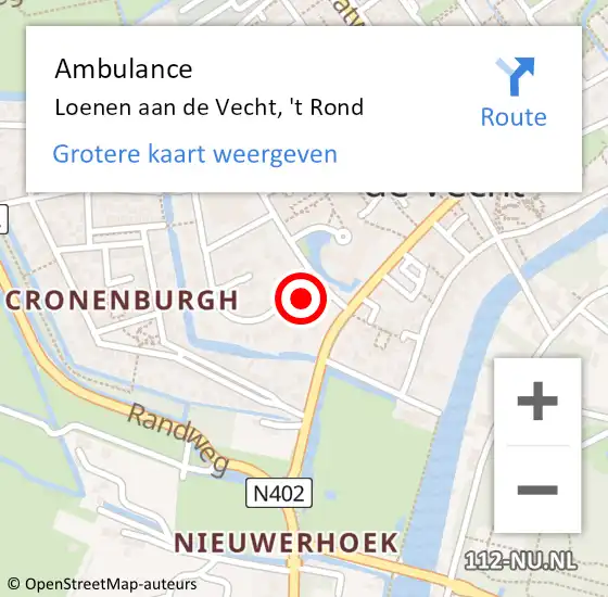 Locatie op kaart van de 112 melding: Ambulance Loenen aan de Vecht, 't Rond op 10 juni 2016 13:35