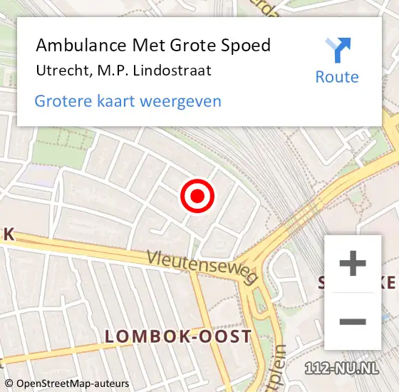 Locatie op kaart van de 112 melding: Ambulance Met Grote Spoed Naar Utrecht, M.P. Lindostraat op 10 juni 2016 14:06