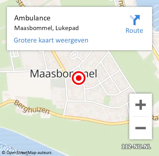 Locatie op kaart van de 112 melding: Ambulance Maasbommel, Lukepad op 10 juni 2016 15:04