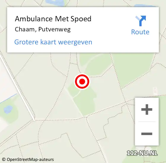 Locatie op kaart van de 112 melding: Ambulance Met Spoed Naar Chaam, Putvenweg op 10 juni 2016 15:10