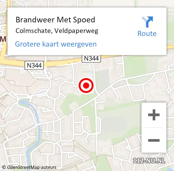 Locatie op kaart van de 112 melding: Brandweer Met Spoed Naar Colmschate, Veldpaperweg op 10 juni 2016 16:14