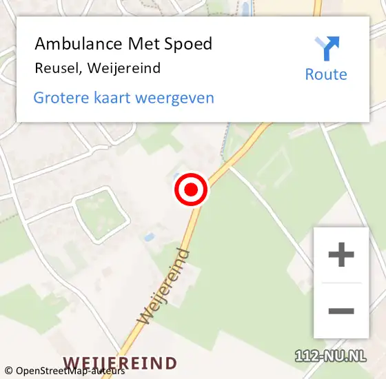 Locatie op kaart van de 112 melding: Ambulance Met Spoed Naar Reusel, Weijereind op 10 juni 2016 17:11