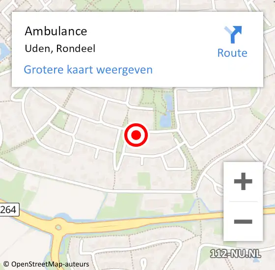 Locatie op kaart van de 112 melding: Ambulance Uden, Rondeel op 10 juni 2016 17:57