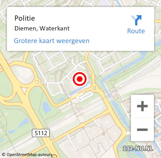 Locatie op kaart van de 112 melding: Politie Diemen, Waterkant op 10 juni 2016 18:33