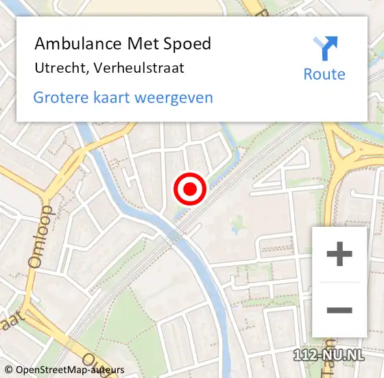 Locatie op kaart van de 112 melding: Ambulance Met Spoed Naar Utrecht, Verheulstraat op 10 juni 2016 19:14