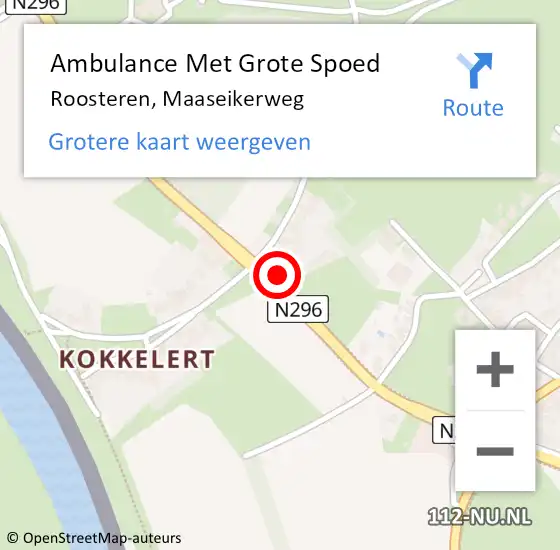 Locatie op kaart van de 112 melding: Ambulance Met Grote Spoed Naar Roosteren, Maaseikerweg op 10 juni 2016 19:39