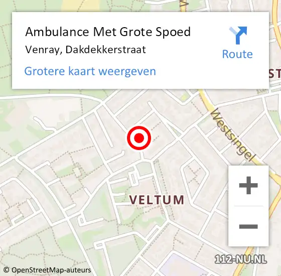 Locatie op kaart van de 112 melding: Ambulance Met Grote Spoed Naar Venray, Dakdekkerstraat op 10 juni 2016 19:57