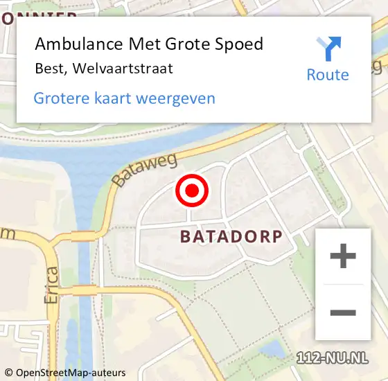 Locatie op kaart van de 112 melding: Ambulance Met Grote Spoed Naar Best, Welvaartstraat op 10 juni 2016 20:54