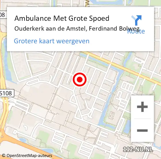 Locatie op kaart van de 112 melding: Ambulance Met Grote Spoed Naar Ouderkerk aan de Amstel, Ferdinand Bolweg op 10 juni 2016 21:21