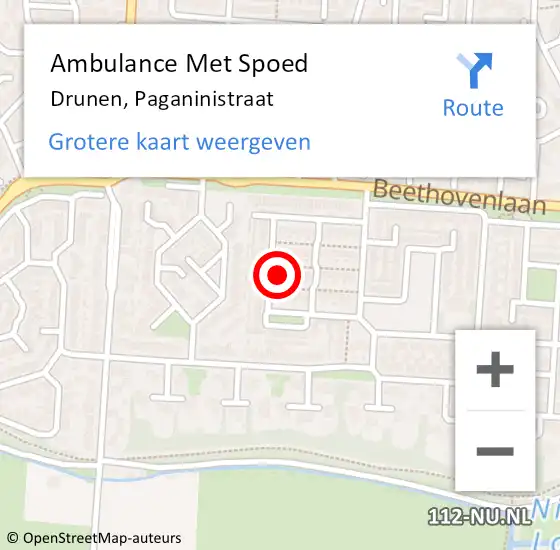 Locatie op kaart van de 112 melding: Ambulance Met Spoed Naar Drunen, Paganinistraat op 10 juni 2016 23:04