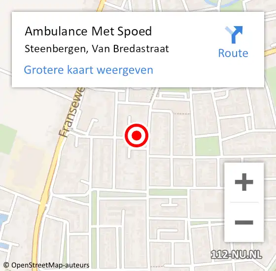 Locatie op kaart van de 112 melding: Ambulance Met Spoed Naar Steenbergen, Van Bredastraat op 10 juni 2016 23:19