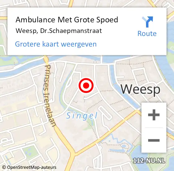 Locatie op kaart van de 112 melding: Ambulance Met Grote Spoed Naar Weesp, Dr.Schaepmanstraat op 17 december 2013 19:52