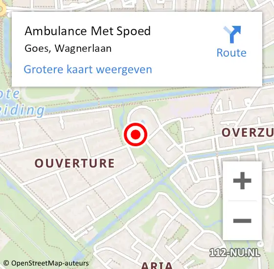 Locatie op kaart van de 112 melding: Ambulance Met Spoed Naar Goes, Wagnerlaan op 11 juni 2016 07:02