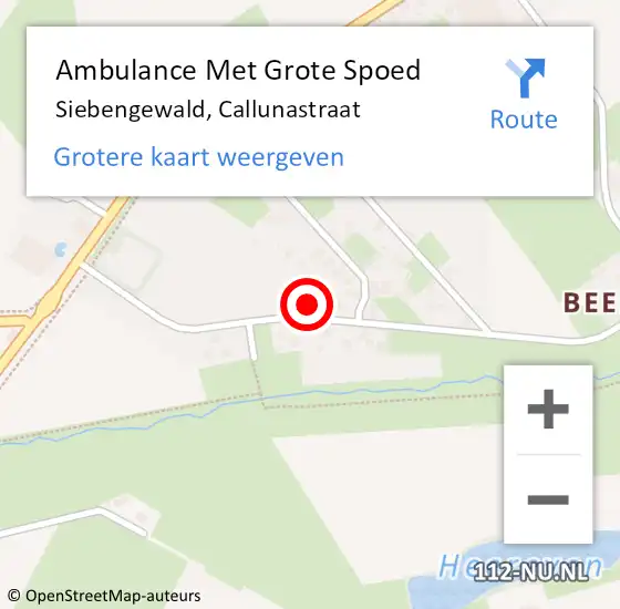 Locatie op kaart van de 112 melding: Ambulance Met Grote Spoed Naar Siebengewald, Callunastraat op 11 juni 2016 09:24