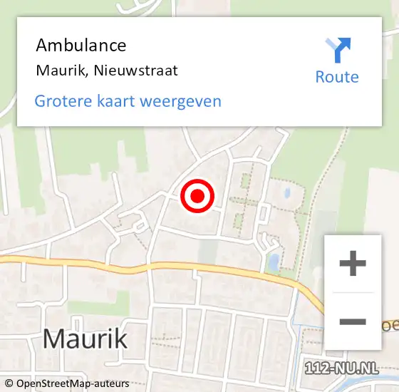 Locatie op kaart van de 112 melding: Ambulance Maurik, Nieuwstraat op 11 juni 2016 09:46