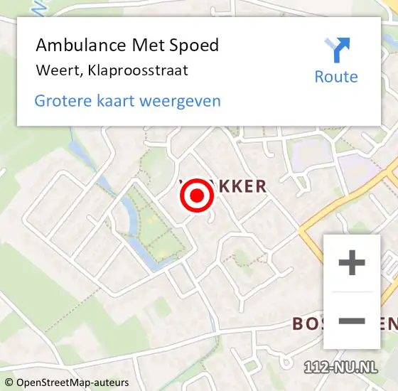 Locatie op kaart van de 112 melding: Ambulance Met Spoed Naar Weert, Klaproosstraat op 11 juni 2016 09:52