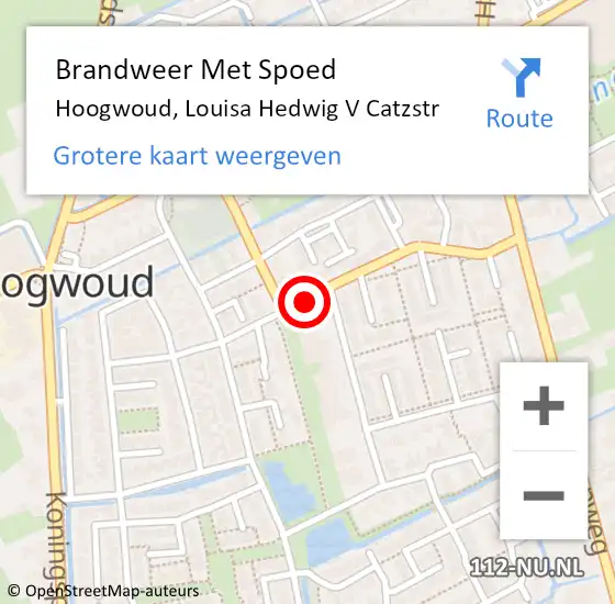 Locatie op kaart van de 112 melding: Brandweer Met Spoed Naar Hoogwoud, Louisa Hedwig V Catzstr op 11 juni 2016 11:41