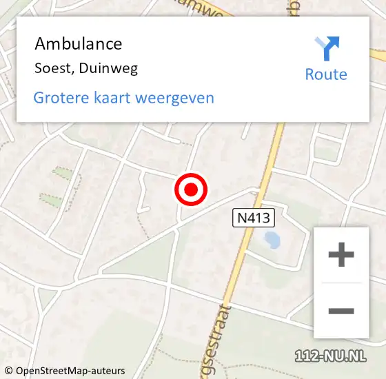 Locatie op kaart van de 112 melding: Ambulance Soest, Duinweg op 17 december 2013 20:49