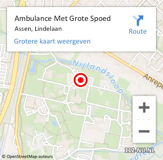 Locatie op kaart van de 112 melding: Ambulance Met Grote Spoed Naar Assen, Lindelaan op 11 juni 2016 13:38