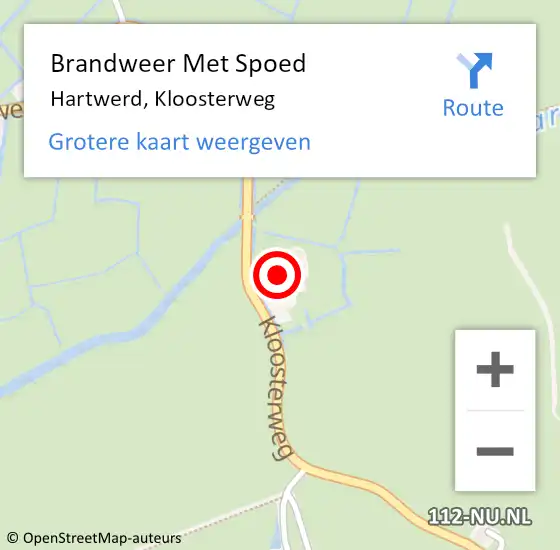 Locatie op kaart van de 112 melding: Brandweer Met Spoed Naar Hartwerd, Kloosterweg op 11 juni 2016 15:20