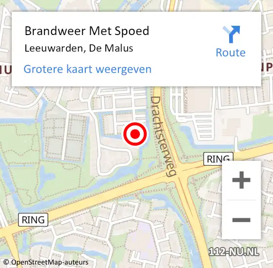 Locatie op kaart van de 112 melding: Brandweer Met Spoed Naar Leeuwarden, De Malus op 11 juni 2016 15:22