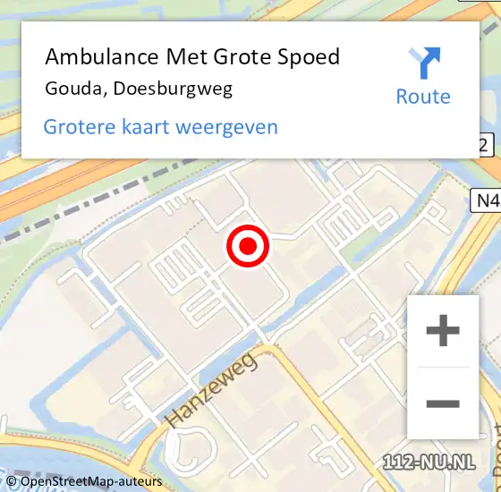 Locatie op kaart van de 112 melding: Ambulance Met Grote Spoed Naar Gouda, Doesburgweg op 11 juni 2016 16:53