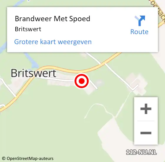 Locatie op kaart van de 112 melding: Brandweer Met Spoed Naar Britswert op 11 juni 2016 17:25