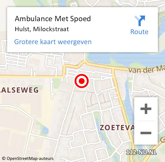 Locatie op kaart van de 112 melding: Ambulance Met Spoed Naar Hulst, Milockstraat op 11 juni 2016 17:33