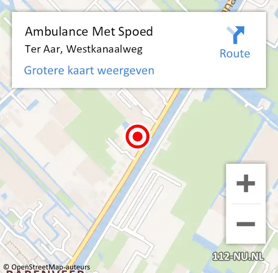 Locatie op kaart van de 112 melding: Ambulance Met Spoed Naar Ter Aar, Westkanaalweg op 11 juni 2016 18:30