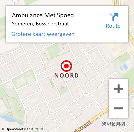 Locatie op kaart van de 112 melding: Ambulance Met Spoed Naar Someren, Bosselerstraat op 11 juni 2016 19:26