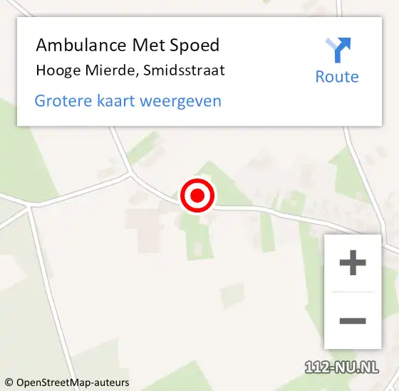 Locatie op kaart van de 112 melding: Ambulance Met Spoed Naar Hooge Mierde, Smidsstraat op 11 juni 2016 19:39