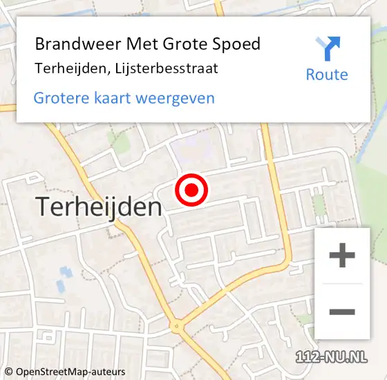 Locatie op kaart van de 112 melding: Brandweer Met Grote Spoed Naar Terheijden, Lijsterbesstraat op 11 juni 2016 20:16