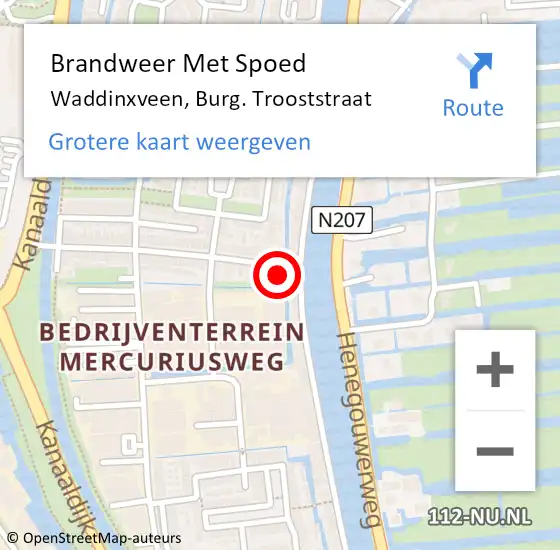 Locatie op kaart van de 112 melding: Brandweer Met Spoed Naar Waddinxveen, Burg. Trooststraat op 11 juni 2016 21:49