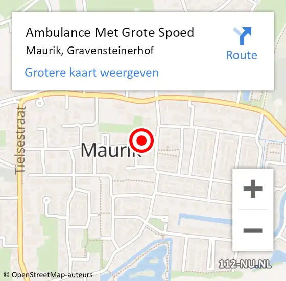 Locatie op kaart van de 112 melding: Ambulance Met Grote Spoed Naar Maurik, Gravensteinerhof op 12 juni 2016 00:01