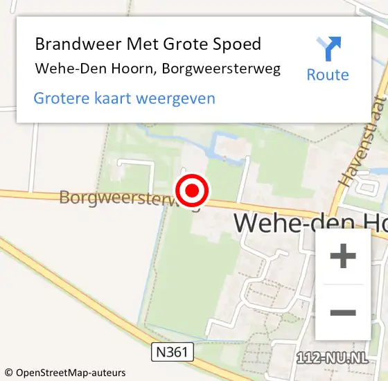 Locatie op kaart van de 112 melding: Brandweer Met Grote Spoed Naar Wehe-Den Hoorn, Borgweersterweg op 12 juni 2016 00:12